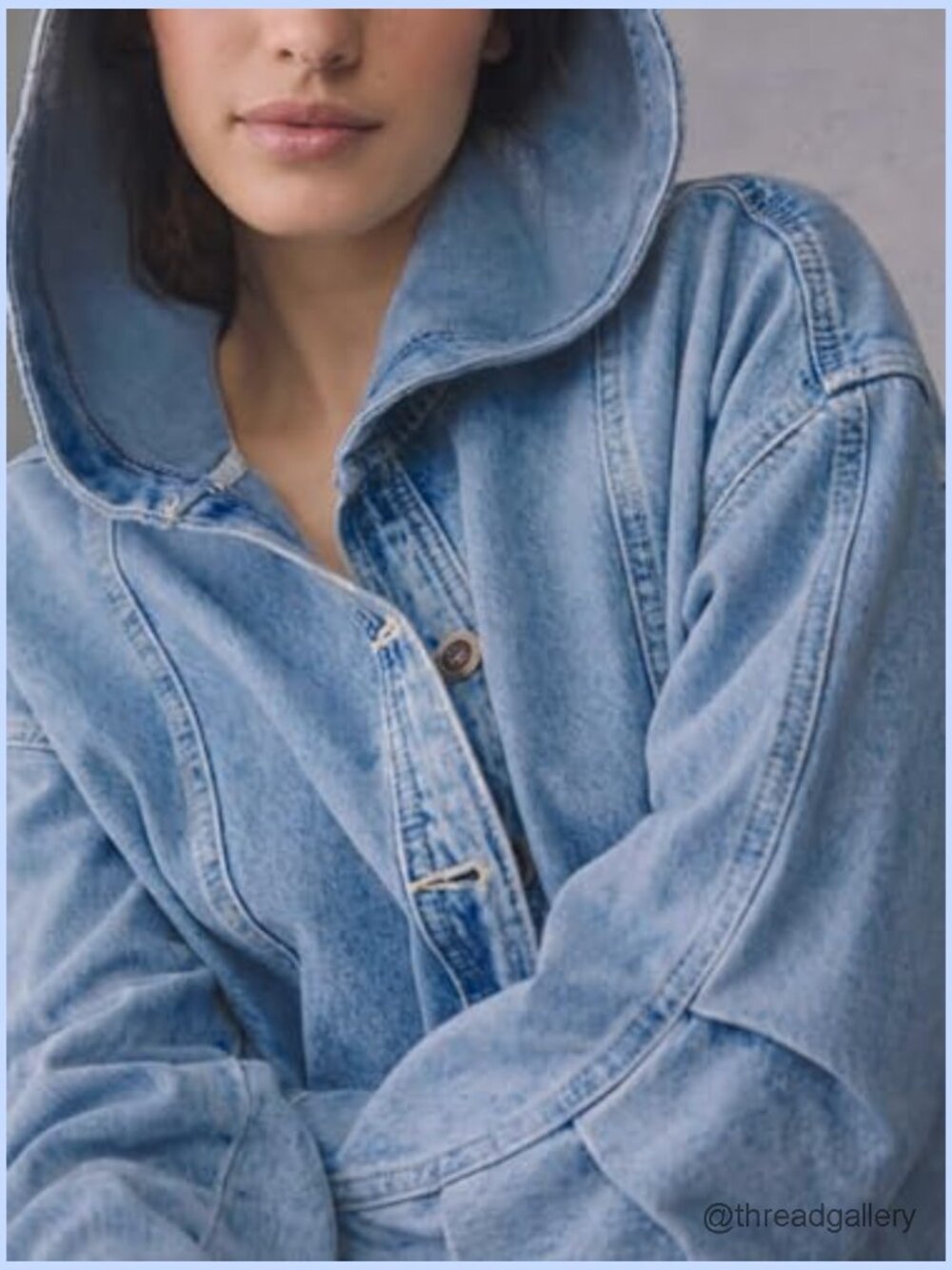 Women's Denim Hoodie Button Up Pullover Jacket Oversized Sweatshirt Top with - Picture 4 of 6